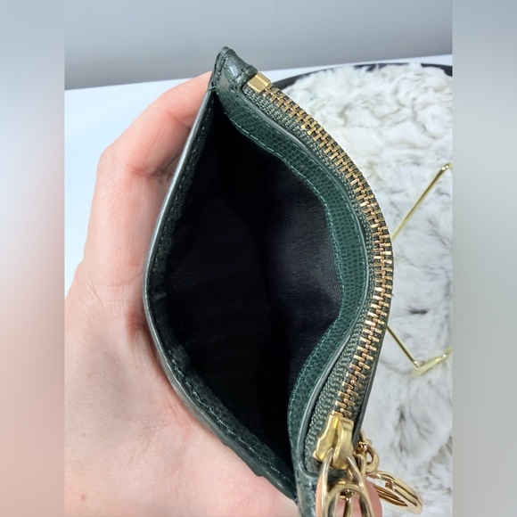 Ralph Lauren Embossed Leather Zip Card Wallet in Hunter Green w/ Gold Keychain - Picture 7 of 7